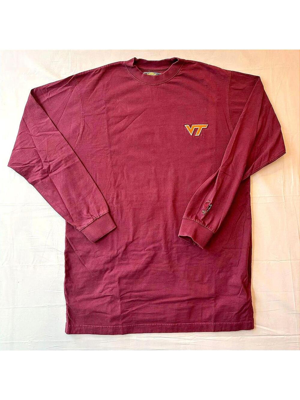 VTG 90s VA Tech Hokies Long Sleeve Tee Embroidered HokieBird Collegiate Team